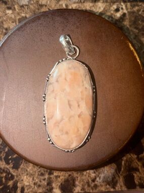 Sterling Silver Peach Opal Oval Pendant